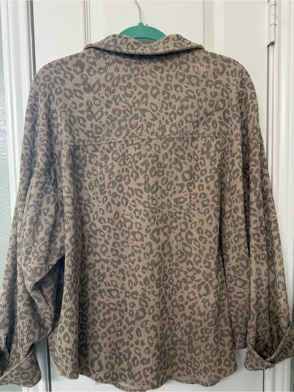 Wild Fable Taupe Leopard Print Corduroy Button-Up Shacket - Picture 2 of 4